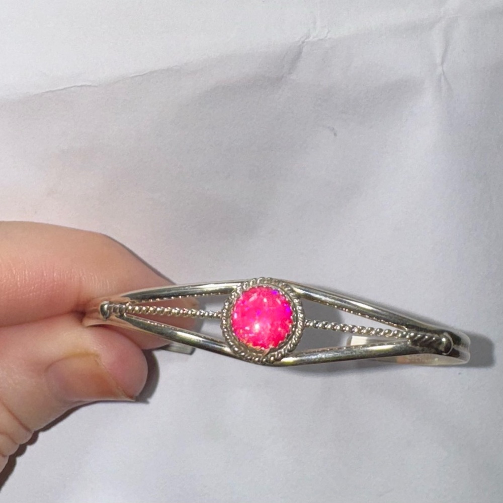 Hot Pink Opal Cuff Sterling Silver